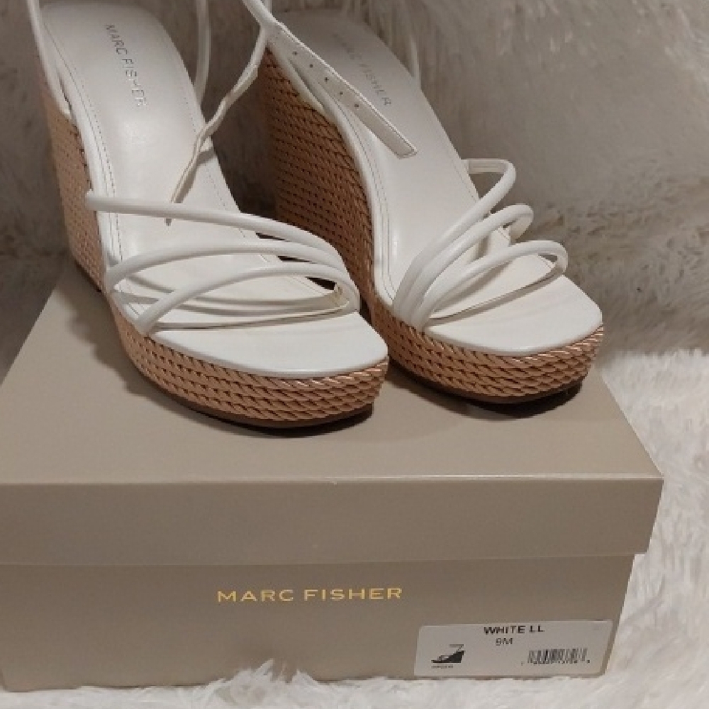 Marc Fisher White Strappy Wedge Sandals